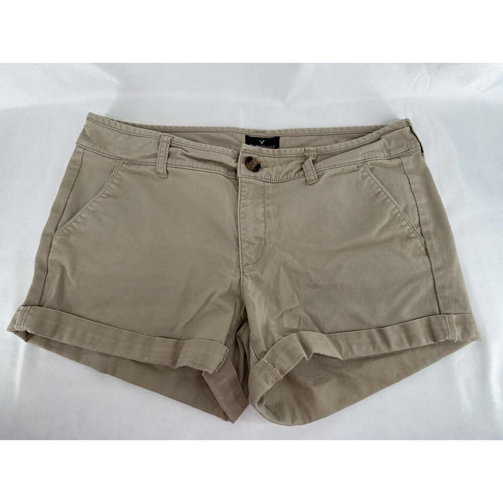 American Eagle MIDI Stretch Shorts Womens 10 Khaki Tan Cuffed Chino Casual 34W